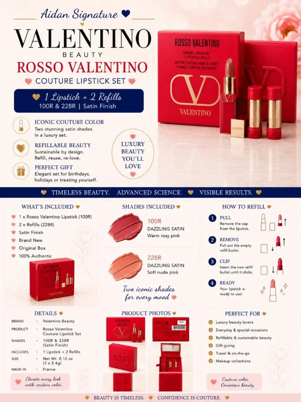 Valentino Rosso Valentino Couture Lipstick Gift Set | 1 Lipstick + 2 Refills